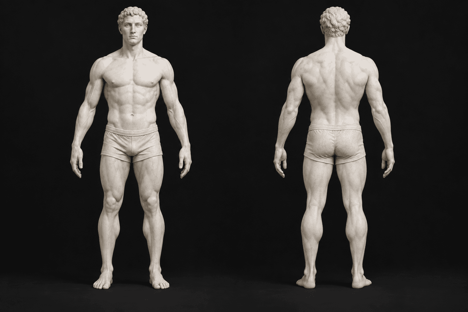 Front and back views of a marble athlete