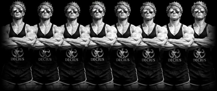 A squad of eight Deciuses, arms crossed
